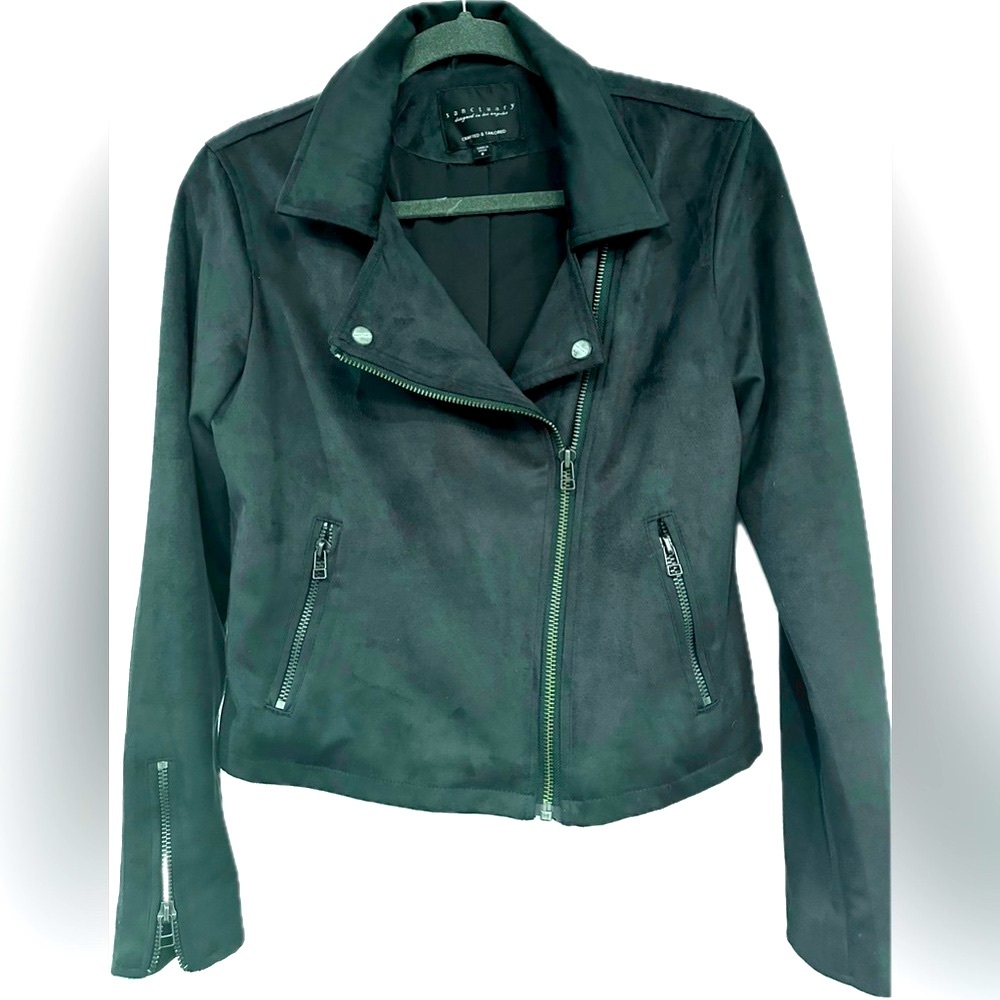 Sanctuary Green Faux Suede Moto Jacket Size Small - Pristine Condition